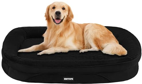 HMTOPE Orthopädisches Hundebett, Hundesofa, Vierseitiges Nackenrolle Kissen, rutschfeste Unterseite Hundekorb, Abnehmbar und Waschbar, Mittelgroße Hunde, Grosse Hunde, 106 x 79 x 17 cm, Schwarz
