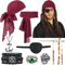 Ulikey 9 Stück Piraten Accessoires Set, Piratenkostüm Zubehör mit Kopftuch Haarschmuck Augenklappe Halskette Armband Ring Schärpe, Verkleidung Accessoires Piratenkapitän für Karneval Halloween Cosplay