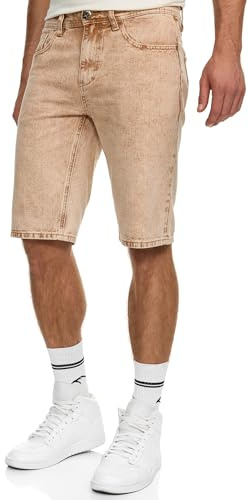Indicode Herren INTempol Jeans Shorts aus 85% Baumwolle | Herrenshorts Denim Washed Look für Männer Cornstalk, M