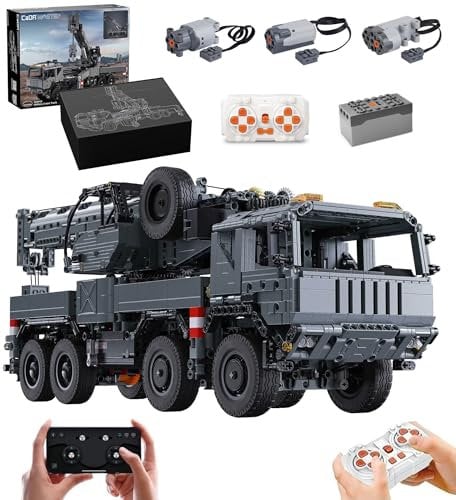 MOCSETS Technik Kran für CADA Militärkranwagen C61507W, Mit 3Motoren Set, Militärfahrzeuge Modellbausatz, Klemmbausteine Militär Kranwagen Bausatz aus 2686+ Teile (Mit Originalkarton)