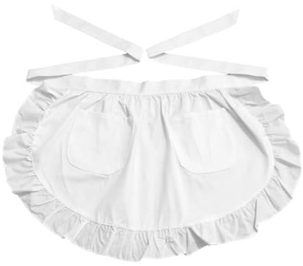 CAIKAILIOR Kittelschürze Damen,Weiß Schürze Kurz Kittel mit Rüschen Kellnerin Koch Kostüm Kurze Schürzen Kellner Taillenschürze Köchin und Kellnerschürze Dienstmädchenkostüm Weiss Apron (Weiß)