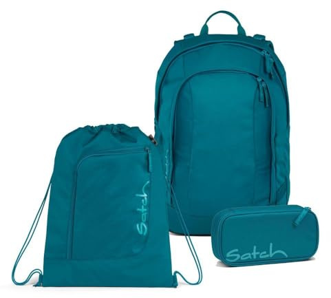 Satch Air Schulrucksack Set 3tlg. inkl. Schlamperbox und Sportbeutel (Deep Petrol)