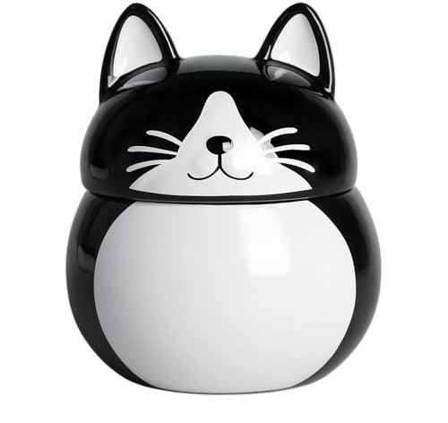 SOCOSY Ceramic Cat Shape Sugar Bowl with Lid, Sugar Container, Sugar Jar Candy Jar for Kitchen Countertop-White