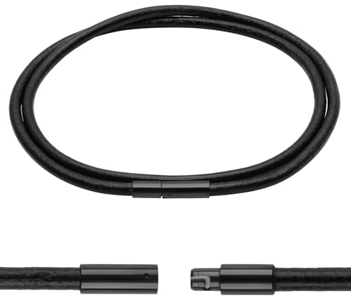 Luxeu Lederband Kette, 50cm Echtleder Kette Schwarz, 2mm Lederkette Damen, Lederhalskette mit Tunnel-Drehverschlus, mit Box und PVC-Tasche, für DIY Anhängerschmuck, Geschenke