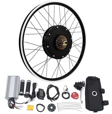26 Zoll Ebike Umbausatz,48V 1500w Hinterrad Umbausatz Kit für Brushless Gearless Nabenmotor,Elektrofahrrad Umbausatz Ebike Conversion Kit mit LCD Display,Integriertem Controller,PAS (Zoll, 26)