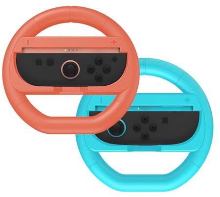 NBCP Lenkrad für Nintendo Switch Joy-Con - Kompatibel mit Mario Kart 8 Deluxe & Racing-Spielen - Steering Wheel Controller Halterung [nintendo_switch] (Rot und Blau)