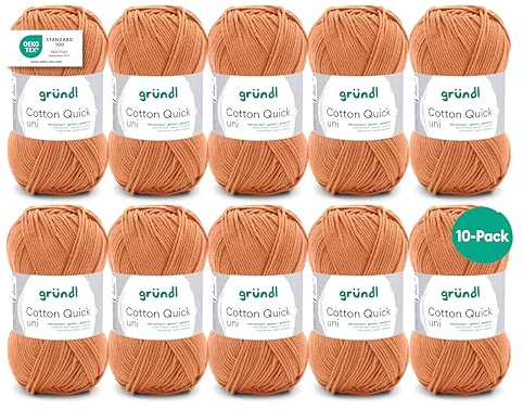 Gründl Laine Cotton Quick uni Fil à crocheter 10 pelotes 50 g, Curry
