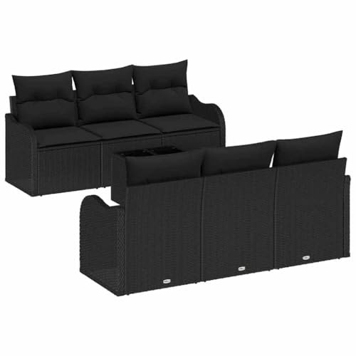 vidaXL 7-teiliges Garten-Sofa-Set mit Kissen in Schwarz aus Poly-Rattan. Modulares Design, wetterfest und bequem für Terrasse und Balkon. Stylischer Komfort für deinen Außenbereich.