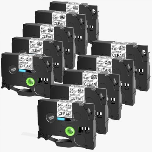 HRNJX 10pk kompatible Etikettenband Tze-FX131 Schwarz auf klaren 12 mm flexiblen Laminat-Etikettenklebeband Kompatibel mit Etikettendrucker