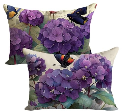 Pillow Covers 20x24in Purple Outdoor Pillow Covers Hydrangea Rectangle Waterproof Set of 2，Soft Velvet with Invisible Zipper Cushion Case Chair Couch Sofa Outdoor Patio Home Summer Decorative L-L1468