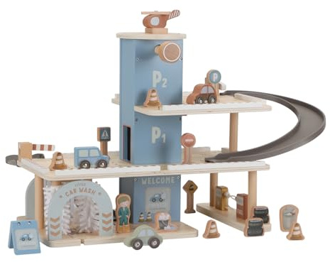 Little Dutch Parkhaus Parkgarage 3 Etagen aus Holz Spielset mit viel Zubehör - blau