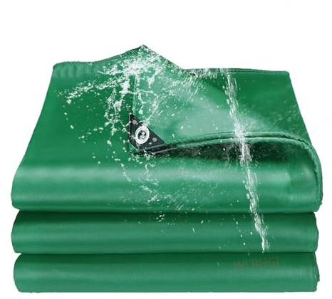 Lona con Ojales 4 x 8 m Duradera Resistente a Los Rayos UV Desgarros, Multiusos Toldo Reforzado Impermeable con Cuerda para Muebles Jardín Piscina Coche, Verde
