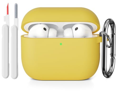 KOKOKA Silikon Hülle Schutzhülle Kompatibel mit AirPods Pro 3. Generation mit Reinigungsset, Stoßfeste Weiche Dünne Schutzhülle Case für Airpods Pro 3 mit Cleaner Kit & Karabiner, Gelb