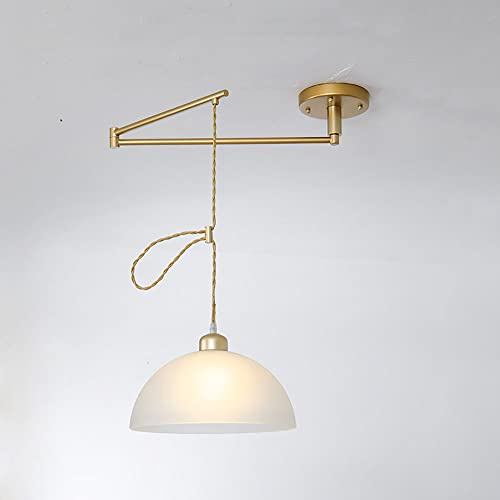 Adjustable Swing Arm Pendant Light with Glass Shade for Ceiling Hanging in Bedroom, Living Room, and Dining Table
