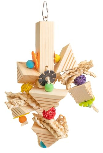 HappyBird | Pyramid Chomp - Natürliches Vogelspielzeug aus Holz | 35 x 22 x 22 cm