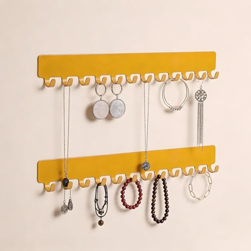 Apradas 2Pcs Necklace Holder Wall Mounted, Metal Necklace Display Hangers Non-Drill, for Jewelry Storage (Gold)
