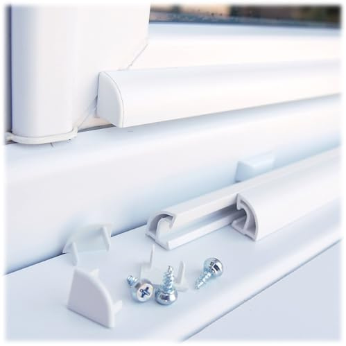 Rejet d'eau PVC blanc pour porte et fenêtre (70 cm) – quart de rond 20x16 mm – profil anti-pluie recoupable – kit complet avec vis et embouts