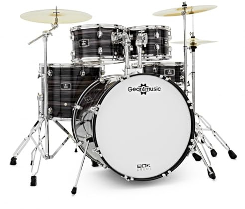 BDK-20 Erweitertes Fusion-Schlagzeug von Gear4music, Weiß | Enthält Zusätzliches 18-Zoll-Becken und Ständer, Heller Artikulierter Pappelklang, Doppelverstrebt, Glanzweiß