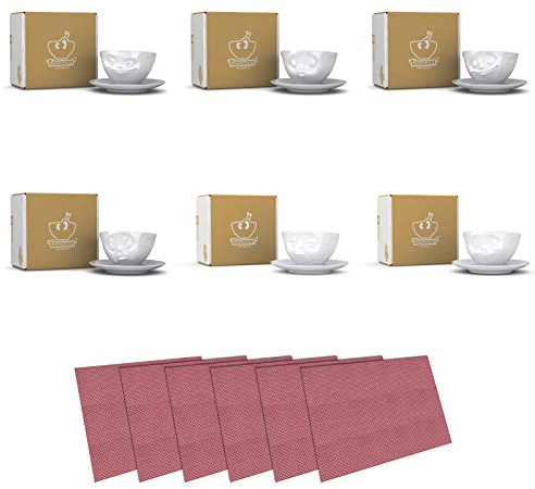 6 x Tasse by FIFTYEIGHT - gl?cklich + grinsend + och bitte + k?ssend + verpennt + lecker + Tischsets - Kaffeetassen 2-tlg. wei?