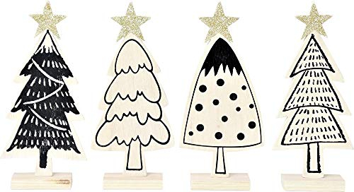 4er Set Tannen-Bäume aus Echt-Holz - Deko-Figuren Zierbäume - Weihnachts-Dekoration - Winter - Advent