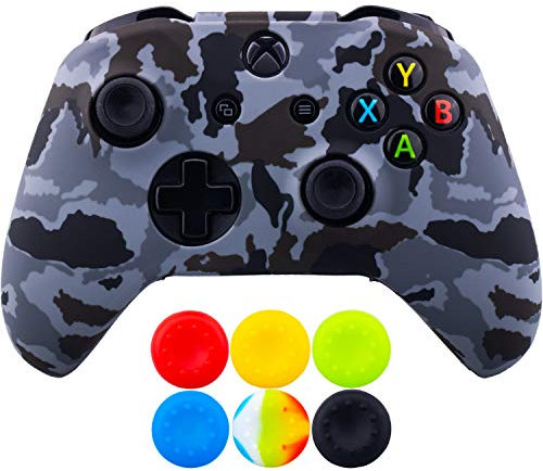 9CDeer 1 x Silicone Transfert Impression Protecteur Couverture Peau + 6 Thumb Grips et Bouchons Anti-Poussière pour Manette Xbox One/S/X Gris Camouflage