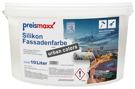 Preismaxx Silikonharz Fassadenfarbe, Cremefarben Beige 10L hochwertige, matte, wasserabweisende Aussen-Dispersion, sehr guter Regenschutz - Abperleffekt