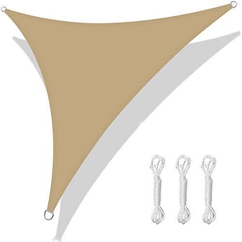 HEYOMART Sun Shade Sail Waterproof 3x3x3m Triangle, 98% UV Block PES for Garden Patio Sunscreen Canopy Sunsail with Free Ropes, Sand