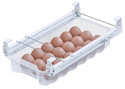 TidyFriend Refrigerator Egg Drawer 14x7.5x3.95 – Snap-On Egg Holder with Pull-Out Drawer, Holds 18 Eggs, Fits Flat Fridge Shelves 14.1–16.3 in Long and 0.93–1.32 in Thick