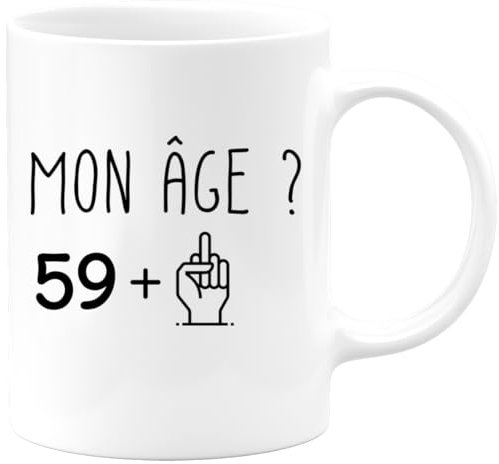 quotedazur - Mug 60 ans - Mon âge ? Doigt Honneur - Tasse Cadeau Anniversaire 60 ans - Blanc/Céramique