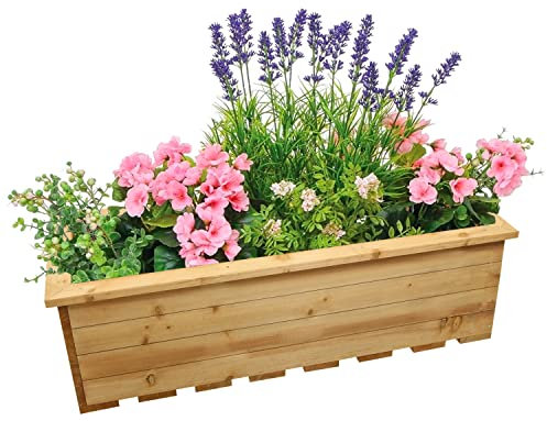Woodside Stained Wooden Garden Trough Planter/Flower Container Box, XL 95L Capacity, Heavy Duty