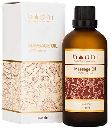 Bodhi® Natürliches Massageöl Lavendel 100 ml - mit ätherischem Öl, in Bio-Qualität, zur Entspannungsmassage mit Kokos und Reisöl, Vegan & 100% natürlich
