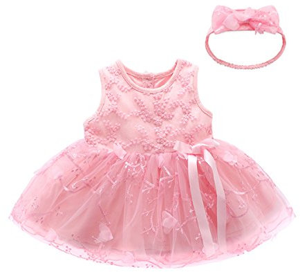 famuka Bébé Fille Robe Mariage Reconstitution Historique Baptême Robe (Rose, 9 Mois)