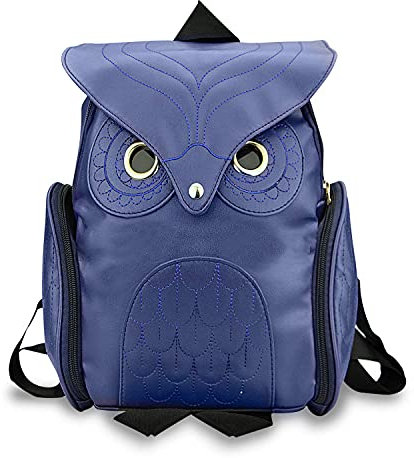 Dream Shanghai Damen PU Leder Rucksack Mädchen Eulen Daypacks Modischer Mini Cartoon Freizeit Tasche Schulrucksack Blau