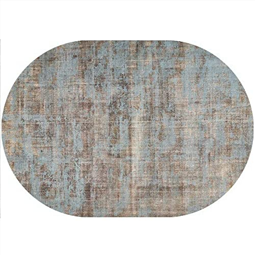 Rururug Wohnzimmerteppich Kurzflor Teppiche Oval Wohnzimmer Schlafzimmer Esszimmer Heimbüro Kinderzimmer Modern Vintage Ornamenten,Blauer steinbrauner Abstrakter beunruhigter Effekt Oval 160 x 230 cm
