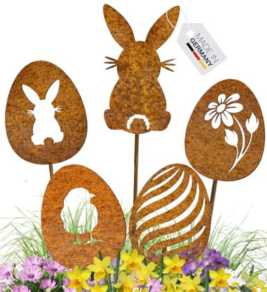 Terma Stahldesign Edelrost Ostereier 5er Set Handmade Germany, tolle gartendeko aus Rost-Metall, deko rostoptik, Rostfiguren Tiere, rostfiguren Garten, Rostdeko