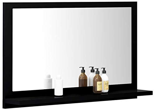 Gecheer Miroir de Salle de Bain Mural Rectangulaire Noir 60x10,5x37 cm Acrylique