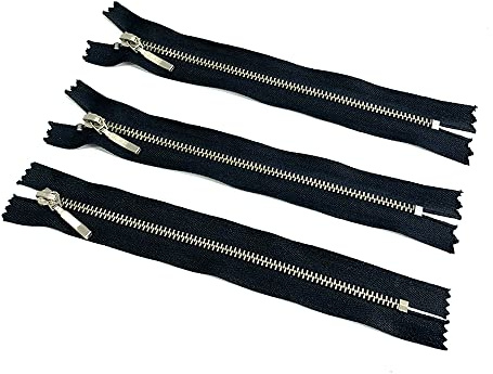 3er-Pack / Reißverschlüsse 16 cm aus Metall und Nylon, geschlossen #3, Reißverschluss zum Nähen an Kleidung, Schuhe, Basteln, Schwarz und Silber, (16 cm, 3 Stück 888)