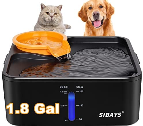SIBAYS 235oz 1.8GAL 7L Trinkbrunnen für Hunde, Große Hunde Haustier Wasser Brunnen mit Mehrfach Filterbaumwolle System Kein Verschütten Sehr Leise BPA-freie Automatische mit Ersatzfilter & Haarbeutel