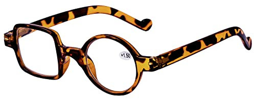 Kodilin Occhiali da Lettura Rotondi Quadrati per Uomo Donne, Anti Luce Blu per Computer o Gaming, Cerniera a Molla - 1.0, 1.5, 2.0, 2.5, 3.0, 3.5 (Tartaruga,2.50)