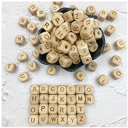Kojoon Hölzerne Alphabet 26 Buchstaben Perlen 12mm 104pc Holz Lose Perlen für Schmuck KeyChain Making DIY Halskette Armbänder
