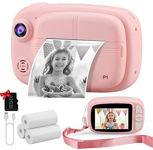 Misilmp Cámara Instantánea Niños, 3,5 1080P Cámara Fotos Infantil con 4 Rollos de Papel de Impresión y Tarjeta SD de 32GB, 12MP Instantáneas Cámaras Niña para 3 a 14 Años Regalos Juguete (Rosa)