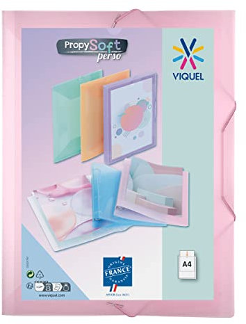 Viquel - Chemise plastique a4 avec rabat et fermeture à élastiques - Chemise plastique personnalisable Propysoft - Fabriqué en France - Rose pastel