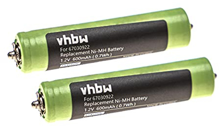 vhbw 2X Akku kompatibel mit Braun Series 1 180 | Series 1 190, Series 1 190-1, Series 1 190s-1 Rasierer (600 mAh, 1,2 V, NiMH)