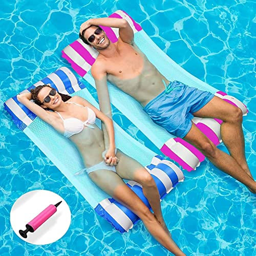 LATERN 2 Stück 130CM Schwimmbecken-Hängematte, 4-in-1 Sattel/Lounge Chair/Hängematte/Drifter Aufblasbares Schwimmbett Floß Liege Strand-Whirlpool-Matte (Blau & Rosa)
