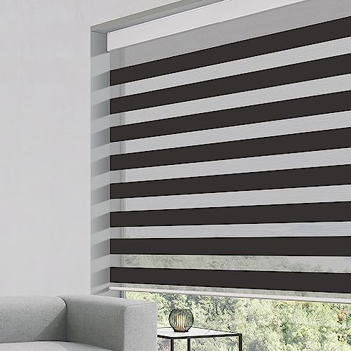 Grandekor Zebra-Jalousien für Fenster, horizontale Rollos, durchscheinende Jalousien für Fenster, Lichtfilterung, Privatsphäre für Tag und Nacht, für Küche, Badezimmer, 63.5x183.9 cm, schwarz