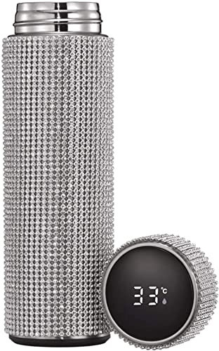 COERSD Water Bottle Diamond Insulated Stainless Steel 12/17/25oz Glitter Water Bottles for Women Refillable Water Bottles for Women-Sliver||350ML
