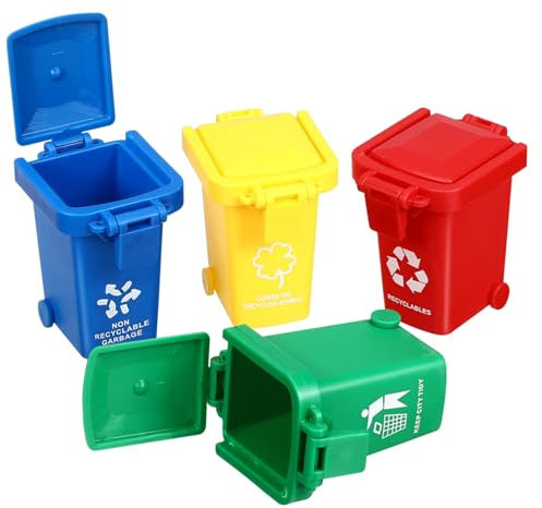 4Pcs Mini Trash Can Set for Kids - Garbage Sorting Game Plastic Trash Bin Toy, Early Education Plaything, Assorted Colors, 6.5 X 6 X 4.5 Cm
