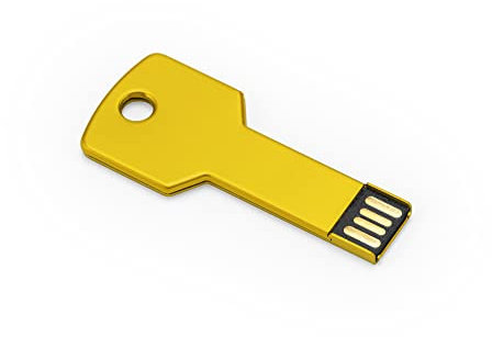 Memoria USB 2.0 de Aluminio con diseño extraplano en Forma de Llave. Dispone de una Capacidad de 16 GB y Estuche de Aluminio con Metal (Yellow)