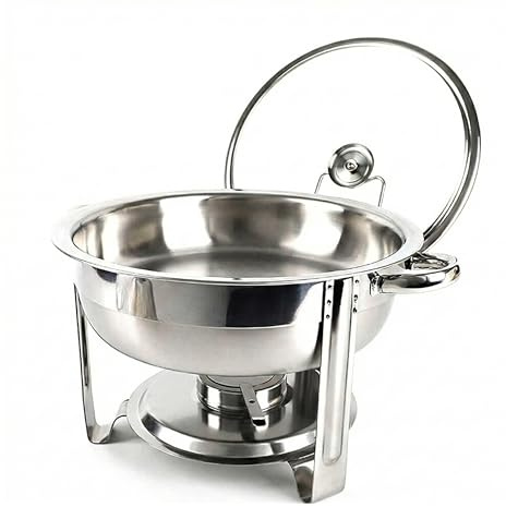 Aspect Chafing Dish, 4.5L Stainless Steel Round Chafing Dishes & Food Warmers, Buffet Server Food Warmer with Glass Lid, Food & Water Pan, Frame for Restaurant Catering Parties Weddings