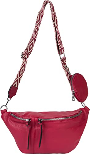 styleBREAKER Damen Halbmond Crossbody Schultertaschen Set 3-Teilig, Schultergurt mit Muster, Schlüsselanhänger, Börse 02012398, Farbe:Weinrot